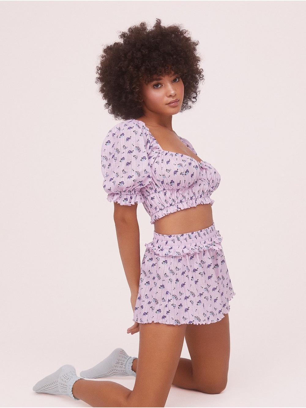 NWT (XXS) For Love & Lemons Lola Lilac Pointelle Crop Top - Baby Berry